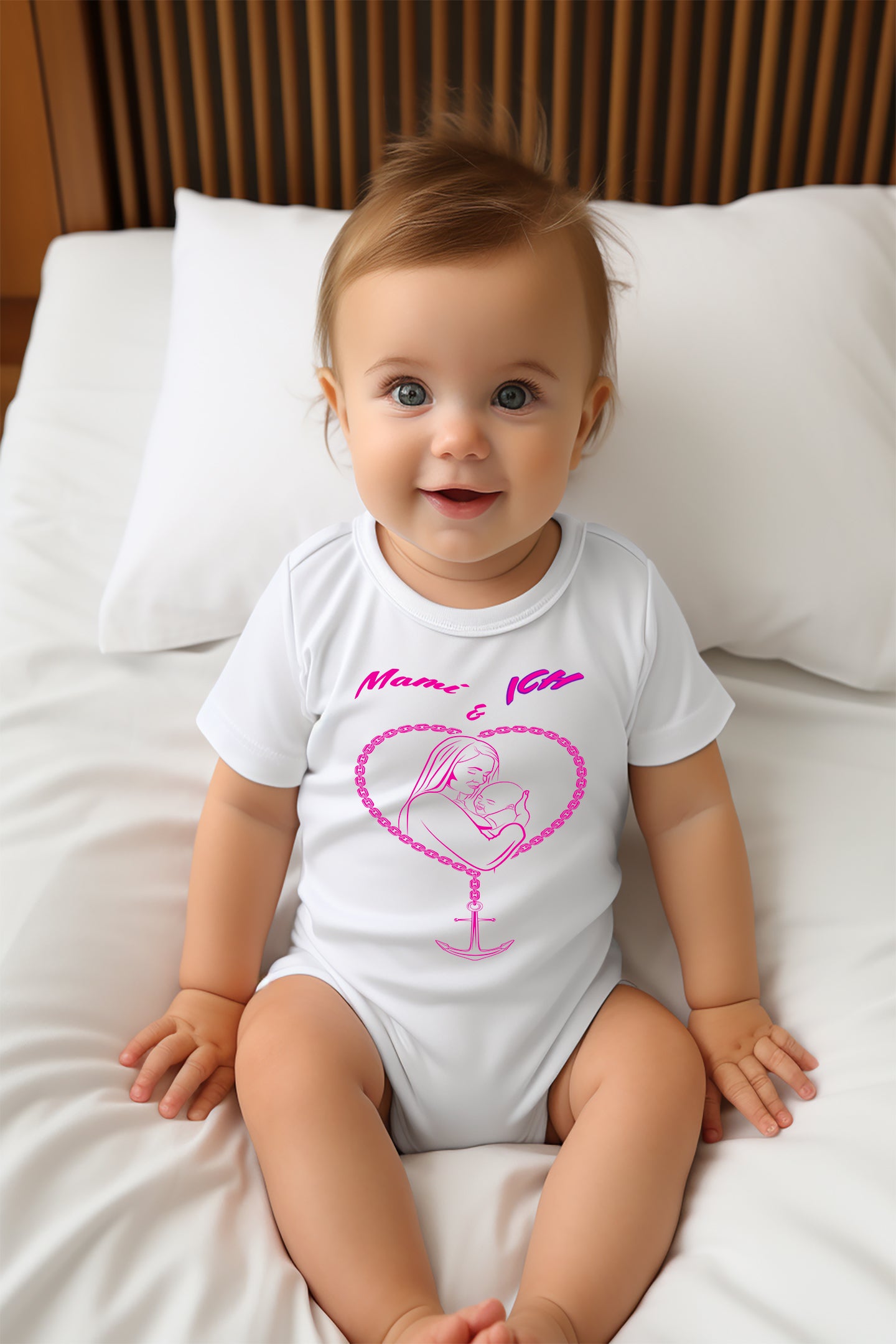 Baby Bio-Kurzarm-Body - Ankerherz (Mami & Ich / pink)