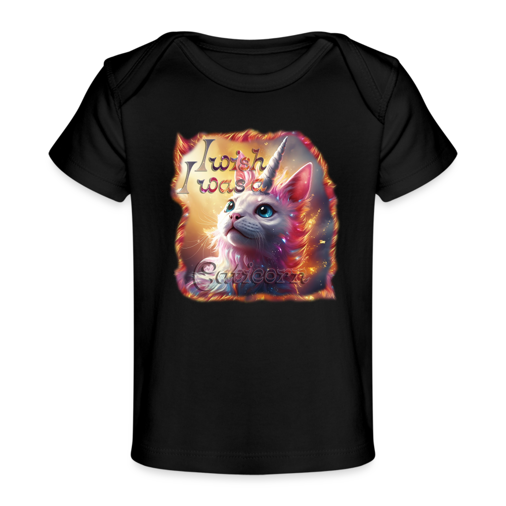 Baby Bio-T-Shirt - I wish I was a Caticorn - Schwarz