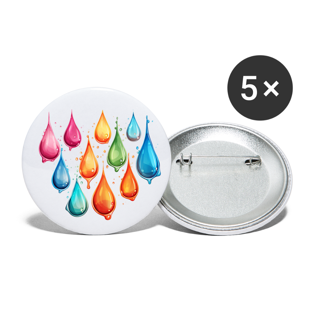 Buttons groß 56 mm (5er Pack) - Colorful Raindrops - weiß